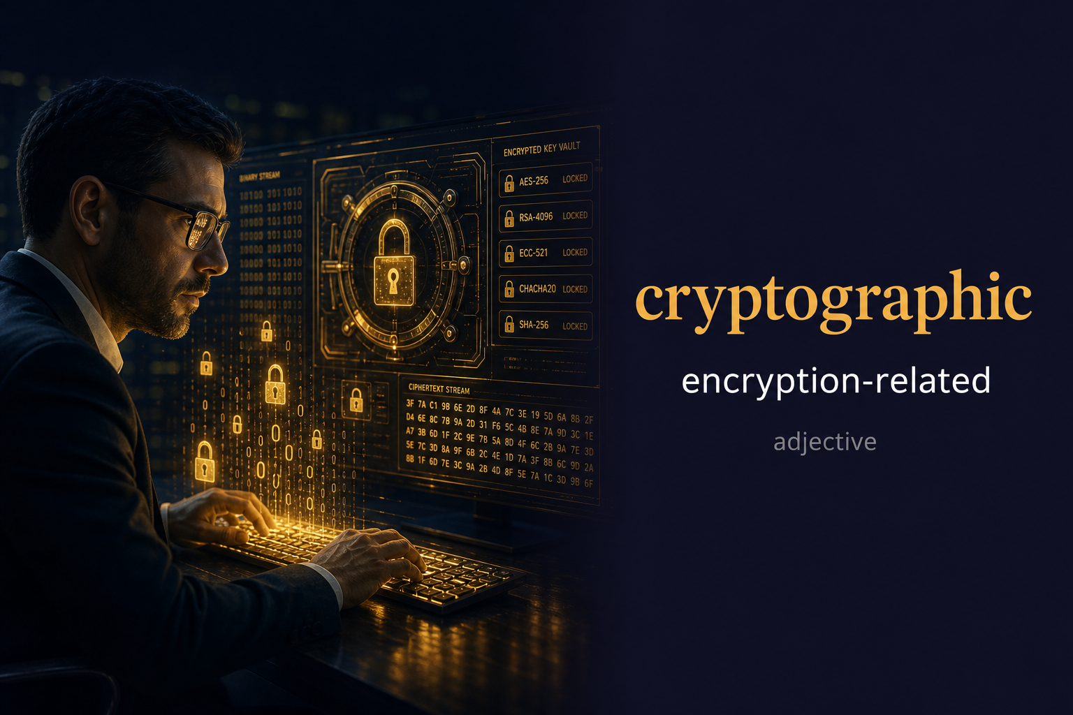صورة توضيحية لمعنى كلمة Cryptographic (تشفيري أو متعلق بعلم التشفير)