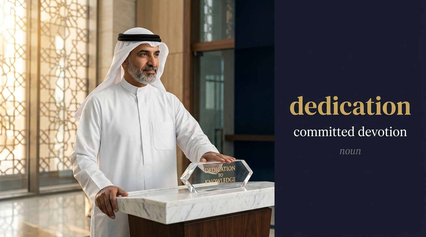 Dedication (التفاني والإخلاص) — illustrated meaning of the English word Dedication on GL Dictionary
