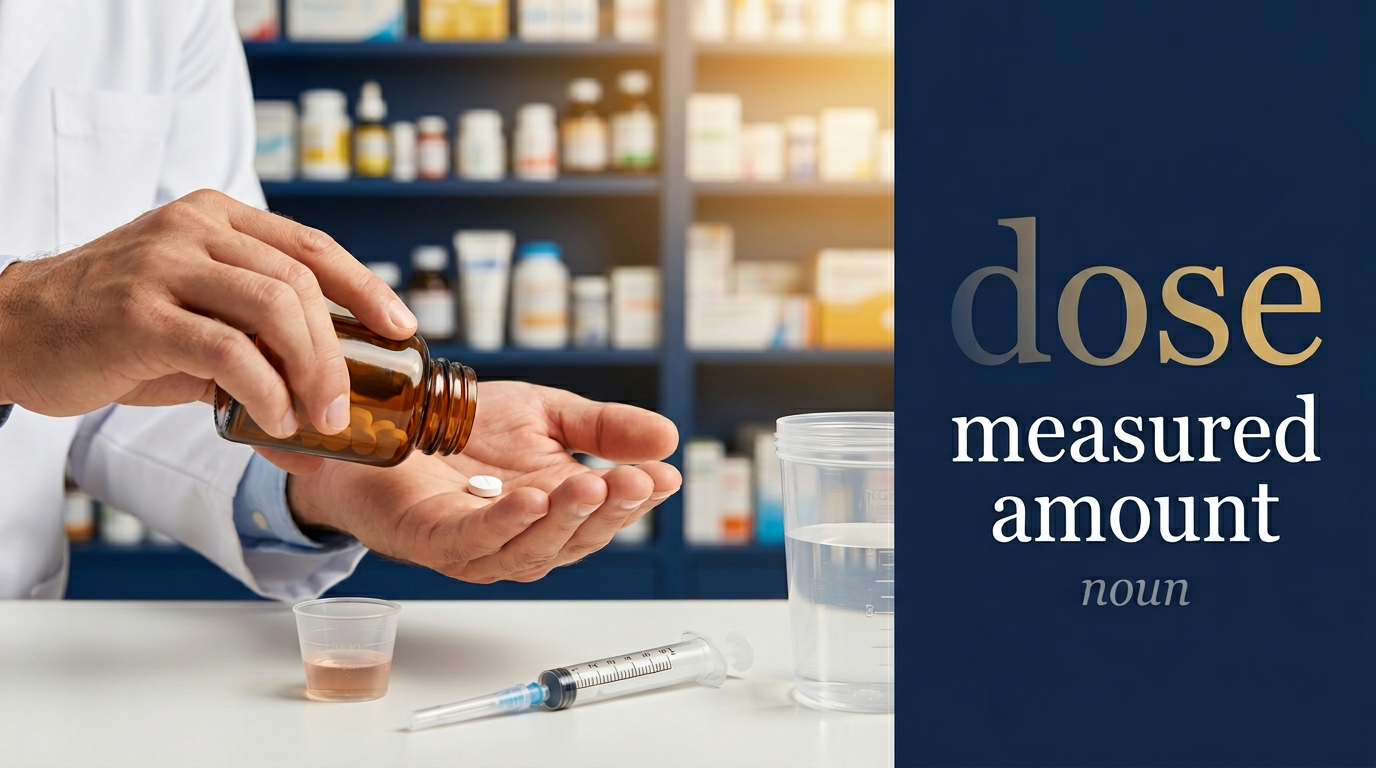 Dose (الجرعة أو الكمية) — illustrated meaning of the English word Dose on GL Dictionary
