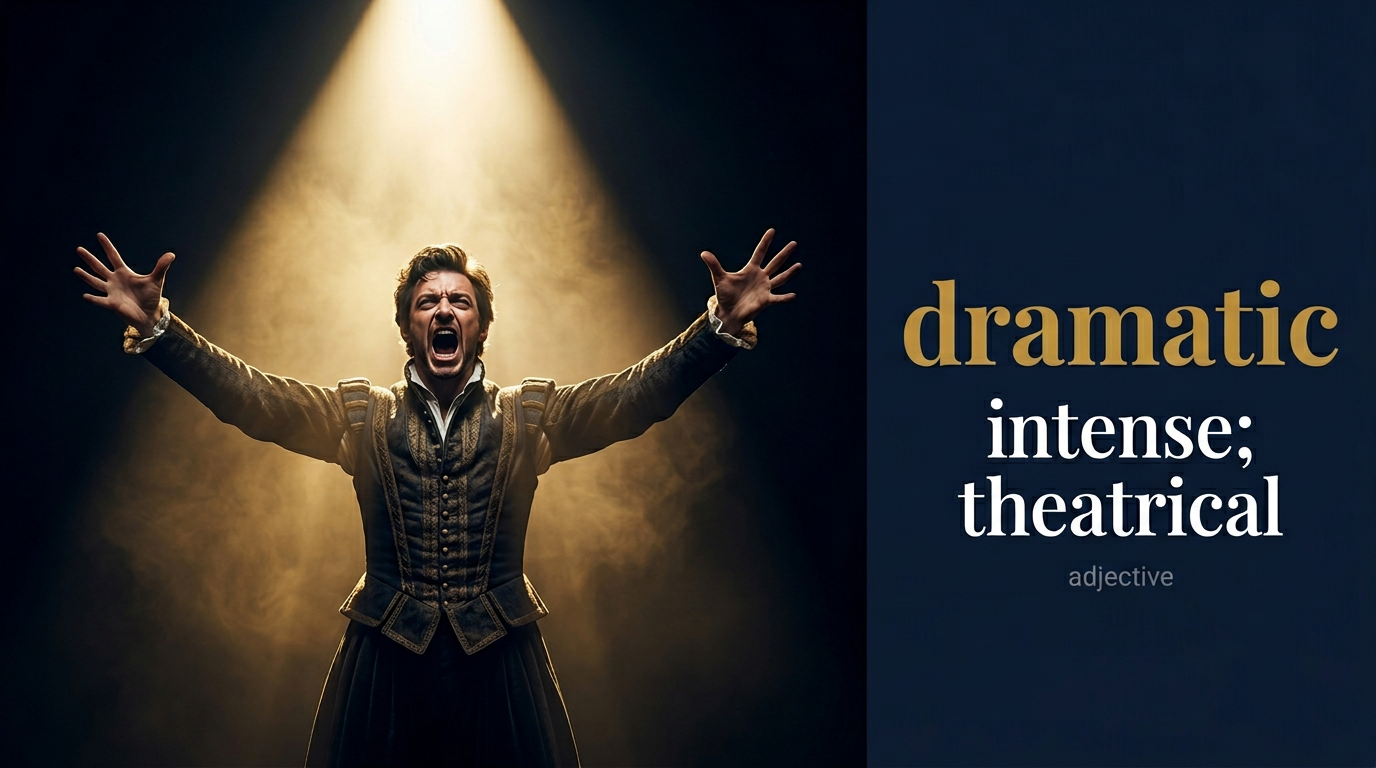 Dramatic (مُثير ومُفاجئ) — illustrated meaning of the English word Dramatic on GL Dictionary