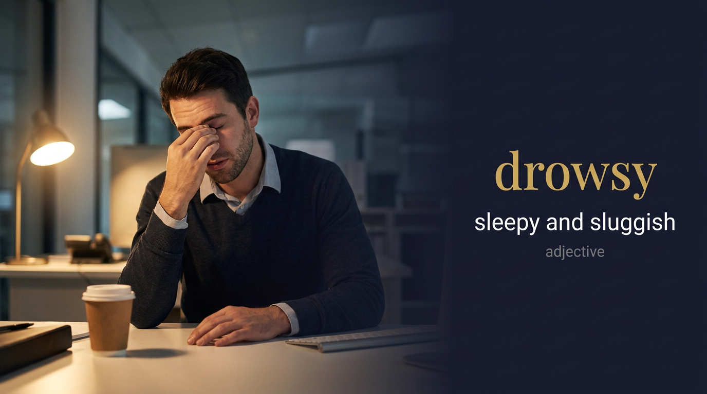 Drowsy (النعاس والرغبة) — illustrated meaning of the English word Drowsy on GL Dictionary