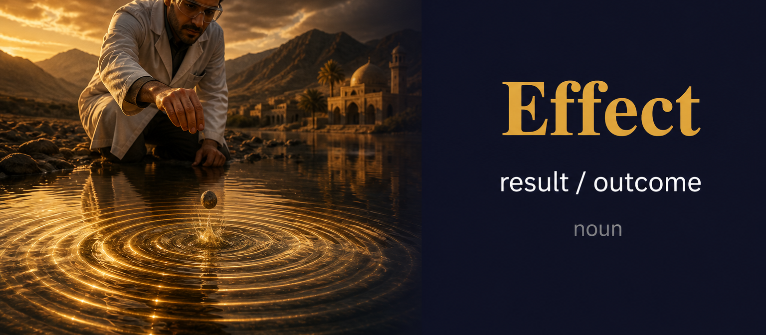 Effect (أثر أو نتيجة) — illustrated meaning of the English word Effect on GL Dictionary
