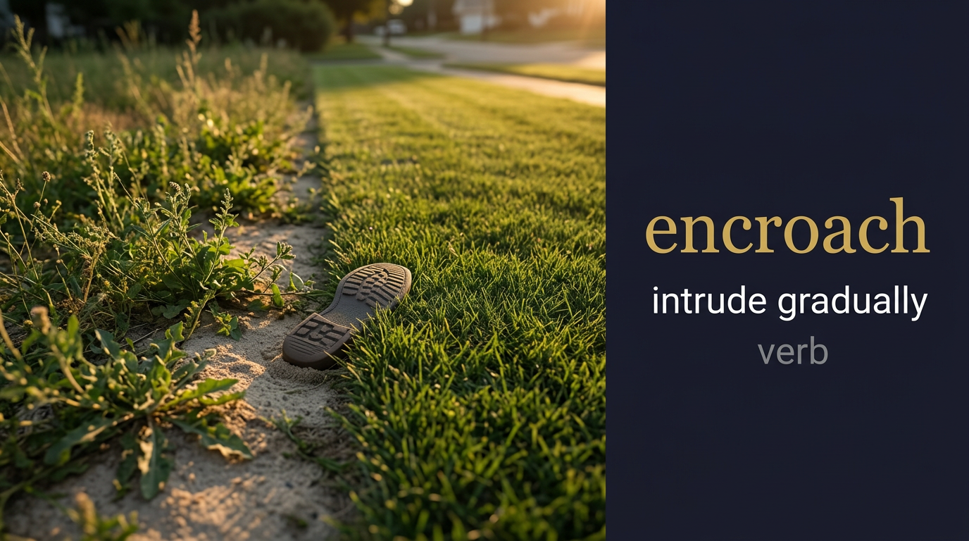 Encroach (تجاوز أو اقتحام) — illustrated meaning of the English word Encroach on GL Dictionary