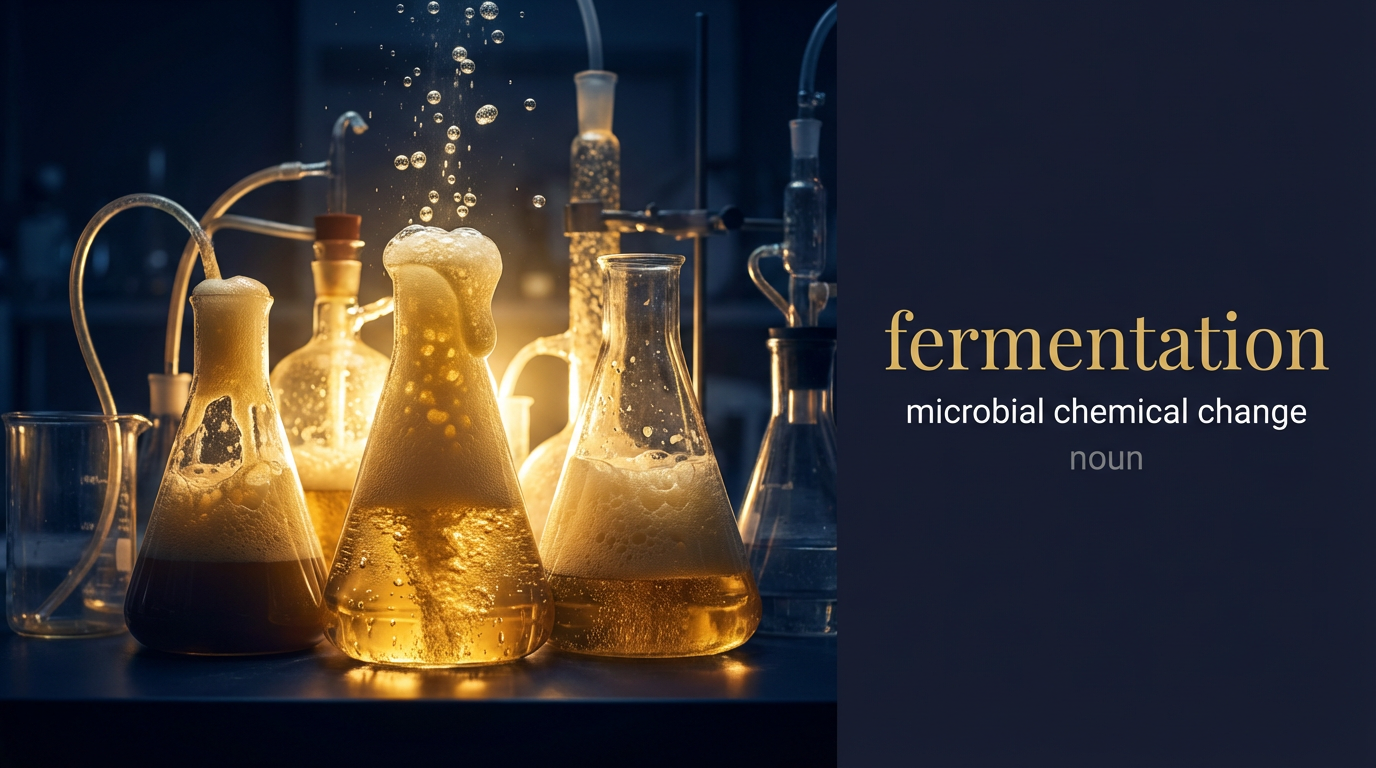 Fermentation (التخمير) — illustrated meaning of the English word Fermentation on GL Dictionary