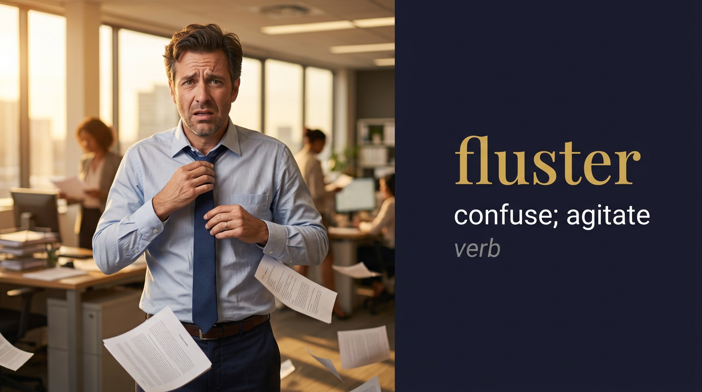 Fluster (الارتباك) — illustrated meaning of the English word Fluster on GL Dictionary