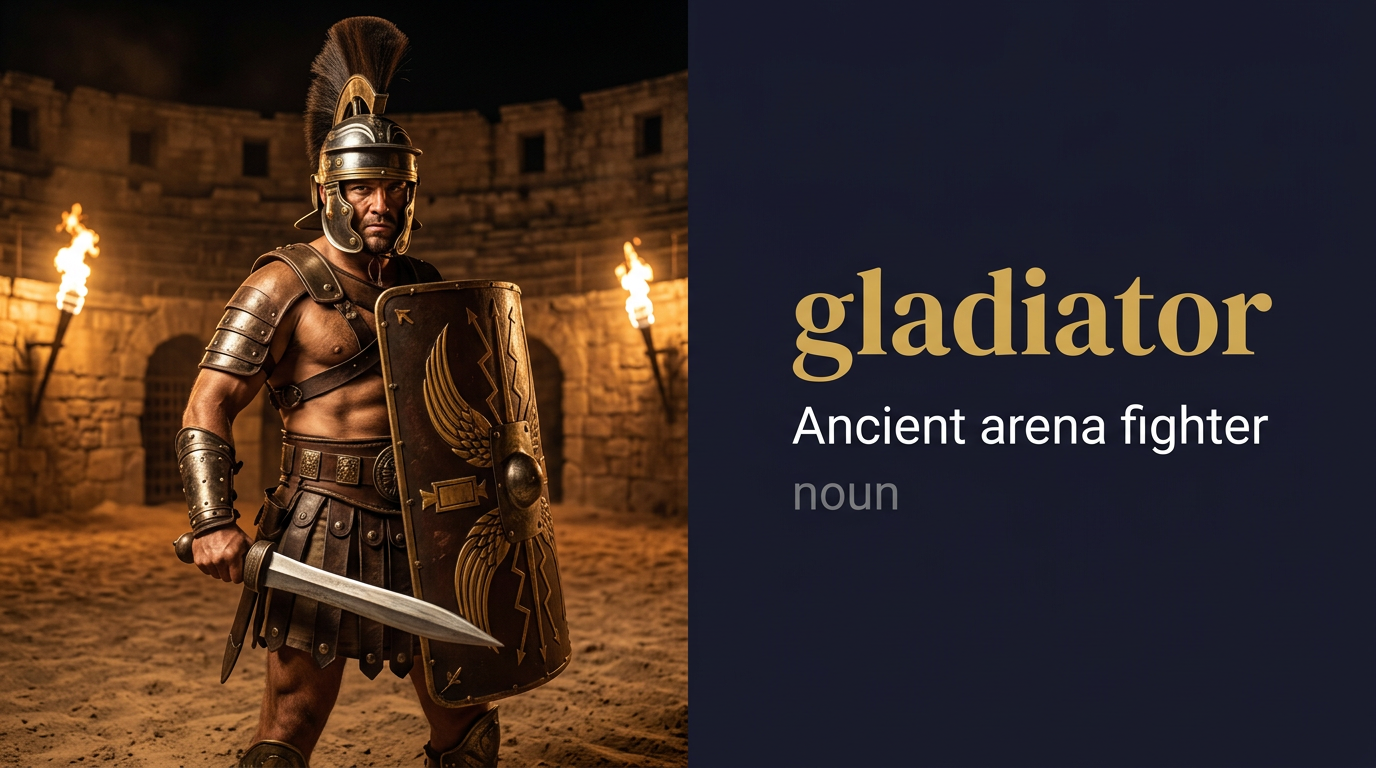 Gladiator (المُصارع) — illustrated meaning of the English word Gladiator on GL Dictionary