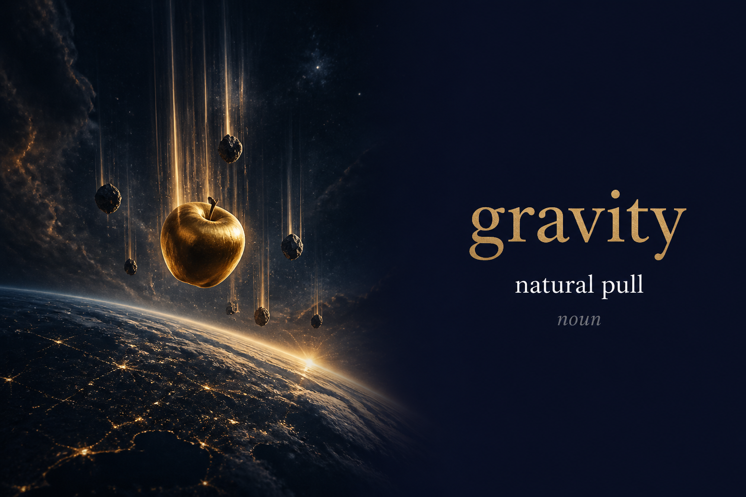 Gravity (الجاذبية) — illustrated meaning of the English word Gravity on GL Dictionary