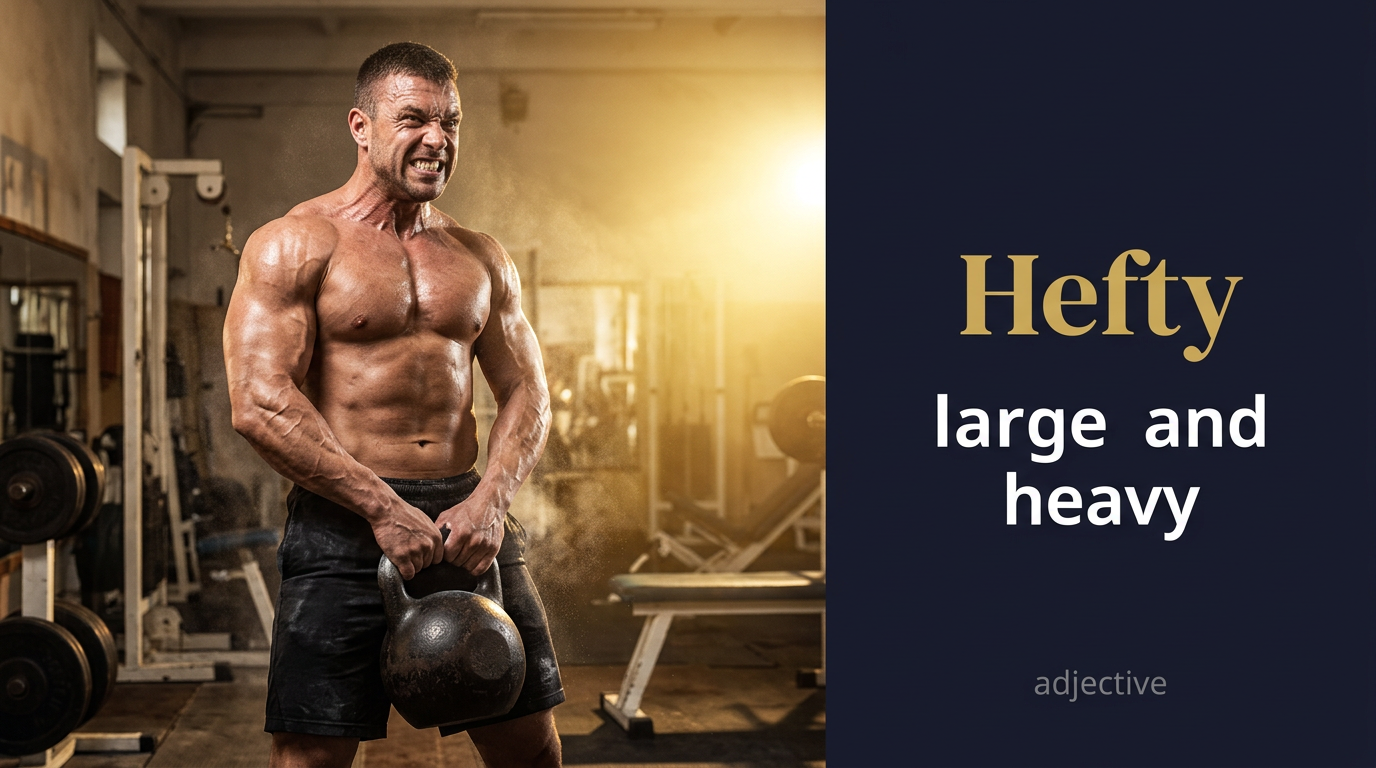Hefty (ضخم) — illustrated meaning of the English word Hefty on GL Dictionary
