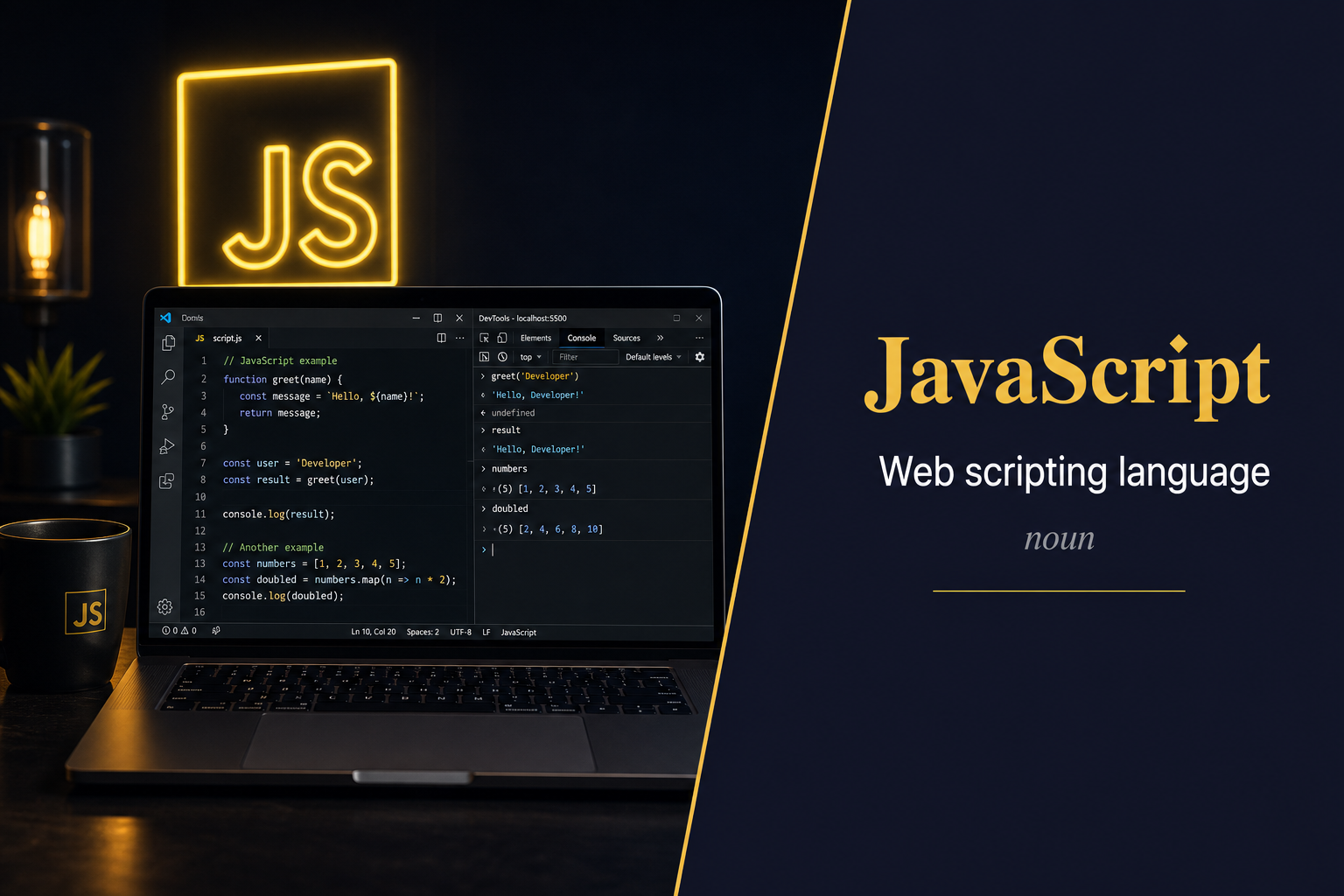 صورة توضيحية لمعنى كلمة JavaScript (لغة برمجة جافاسكريبت)