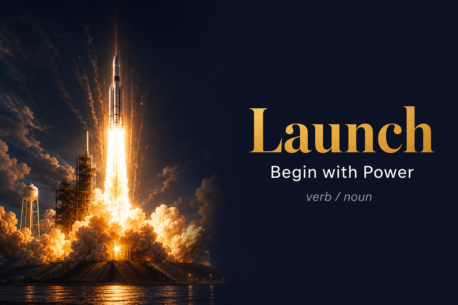 Launch (يُطلق ويبدأ شيئاً بقوة وعزم) — illustrated meaning of the English word Launch on GL Dictionary