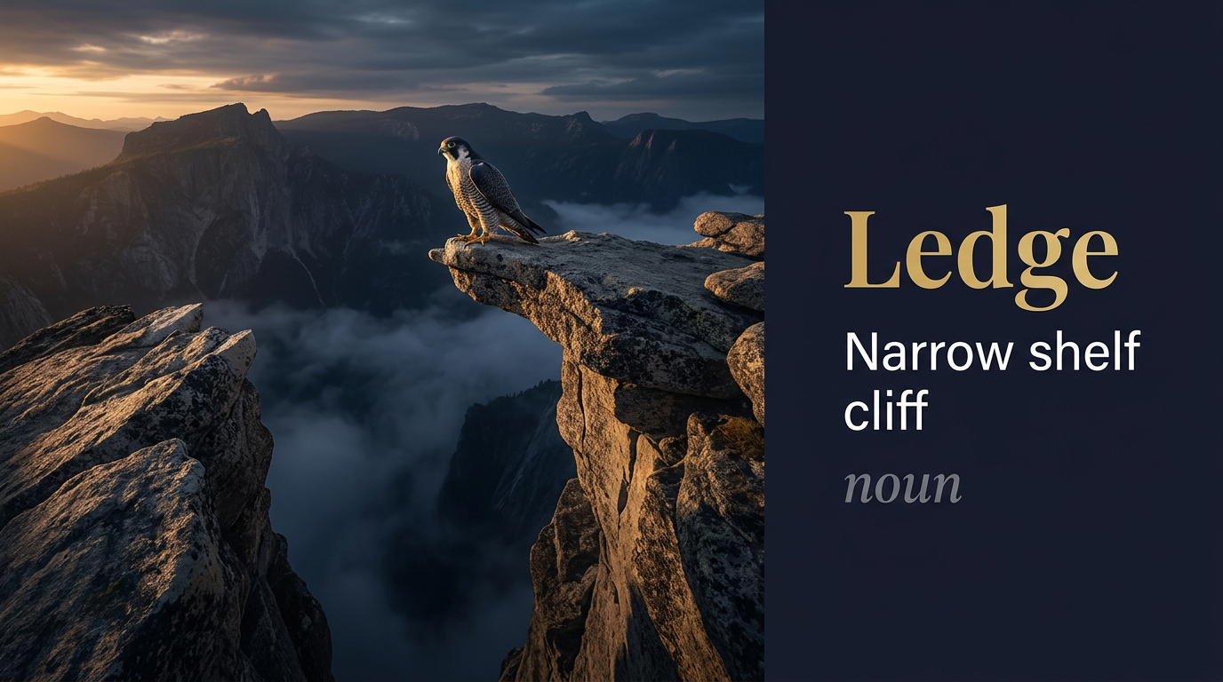 Ledge (حافة صخرية) — illustrated meaning of the English word Ledge on GL Dictionary