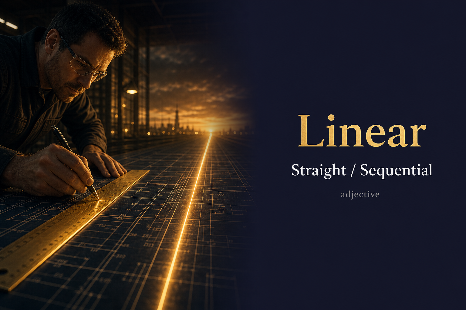 Linear (خطي / مستقيم) — illustrated meaning of the English word Linear on GL Dictionary