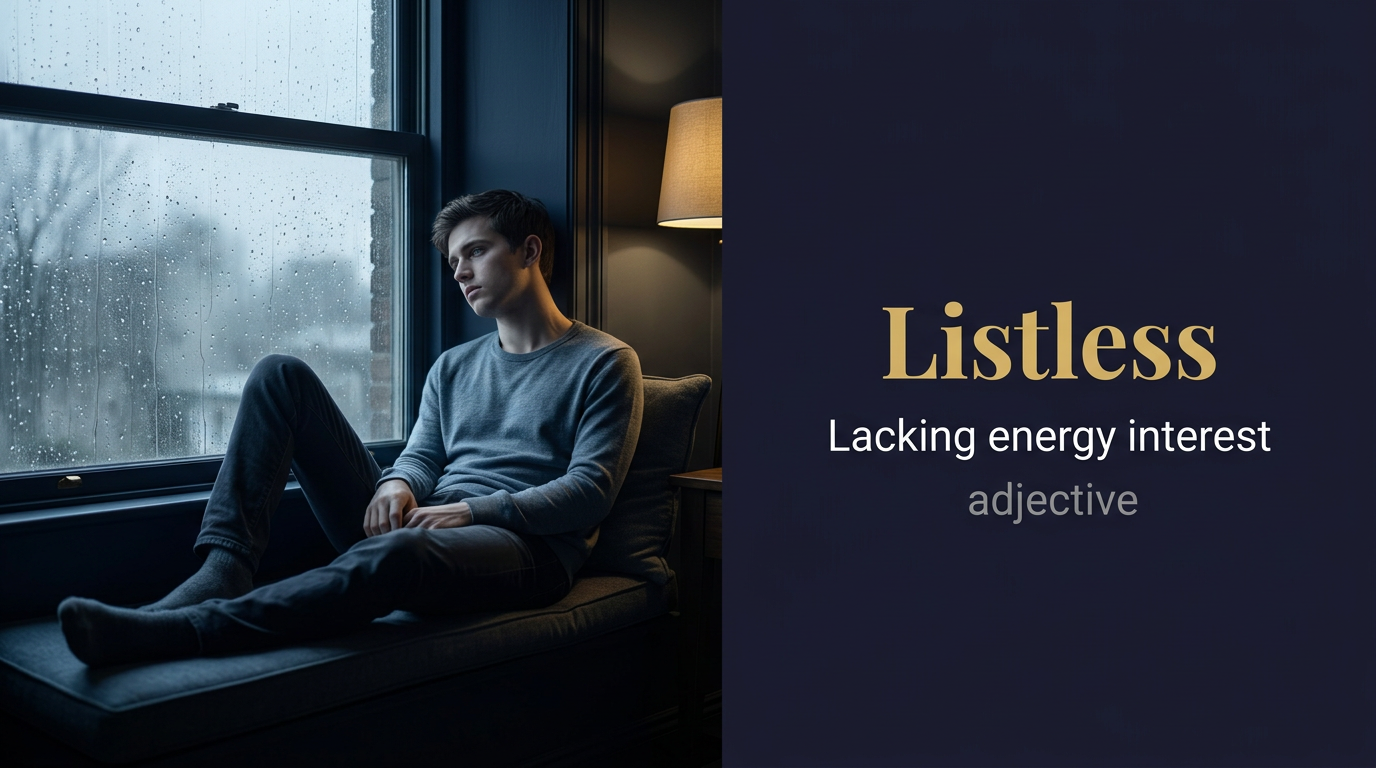 Listless (خامل) — illustrated meaning of the English word Listless on GL Dictionary