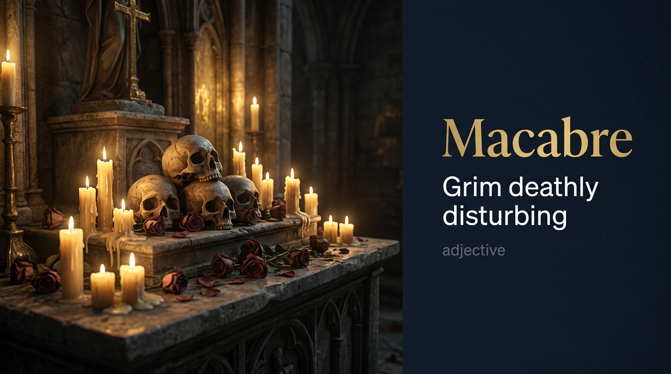 Macabre (مُرعب) — illustrated meaning of the English word Macabre on GL Dictionary