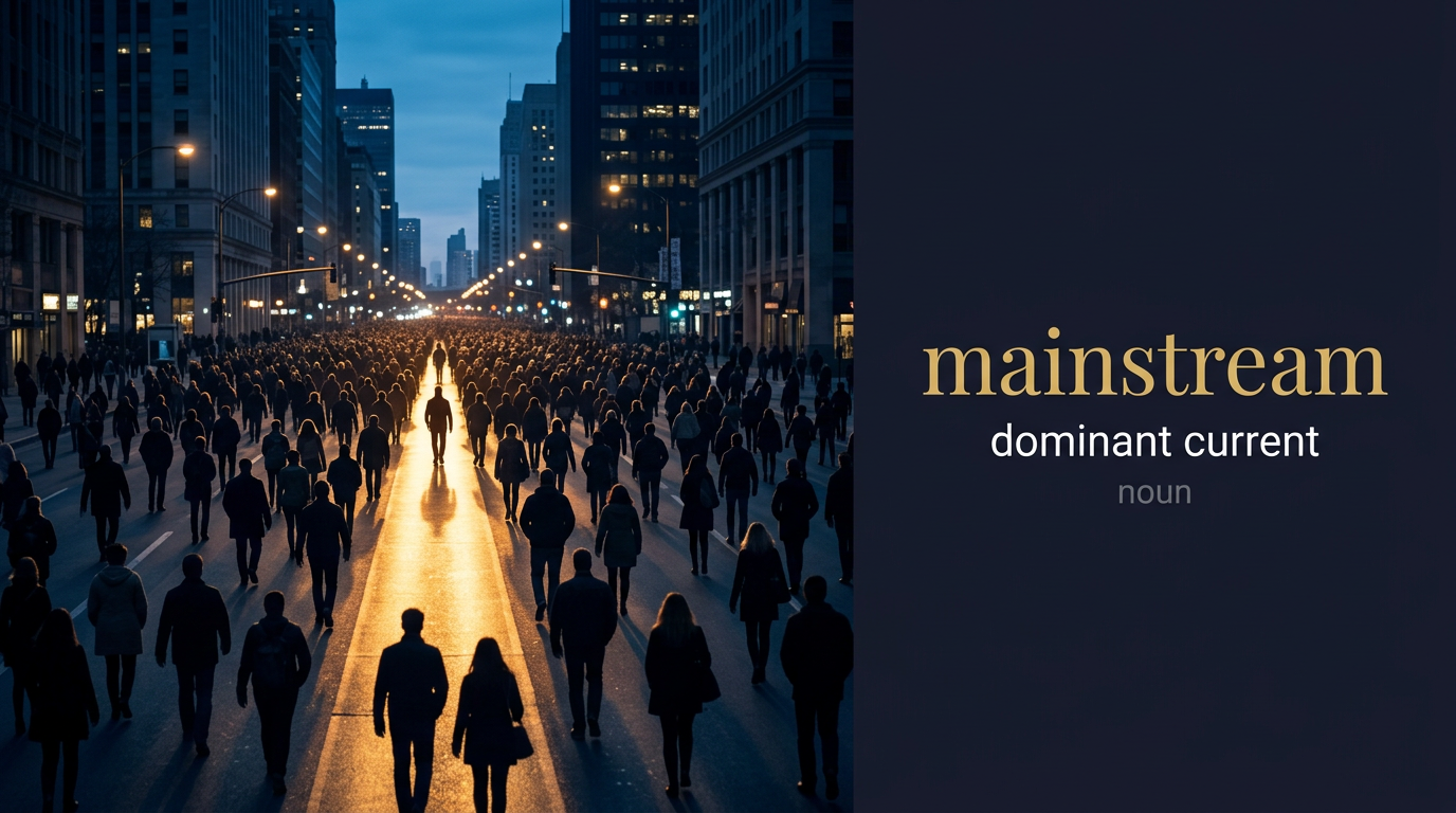Mainstream (التيار الرئيسي) — illustrated meaning of the English word Mainstream on GL Dictionary