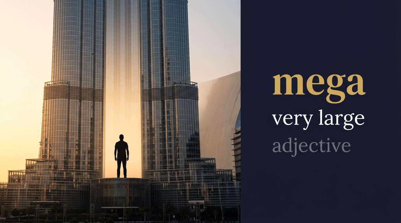 Mega (ضخم) — illustrated meaning of the English word Mega on GL Dictionary