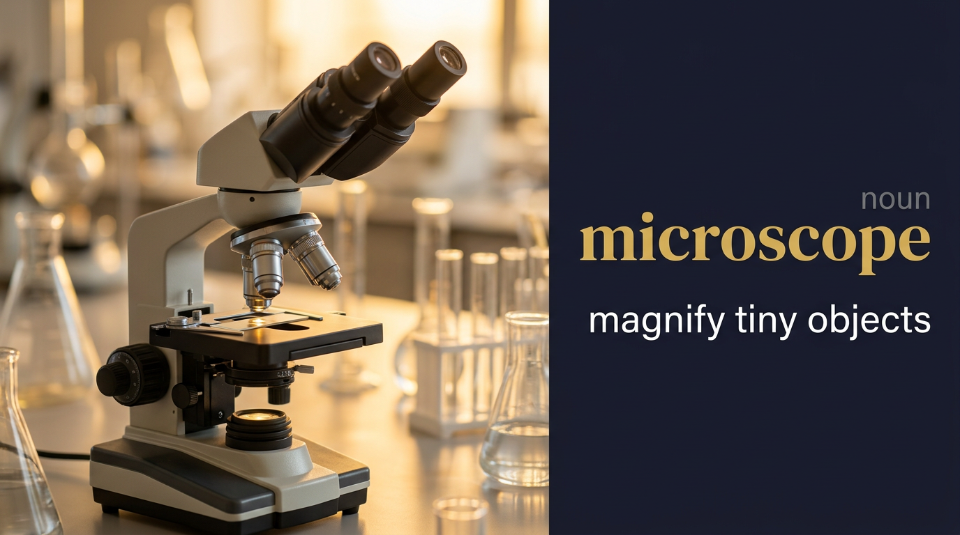 Microscope (المجهر) — illustrated meaning of the English word Microscope on GL Dictionary
