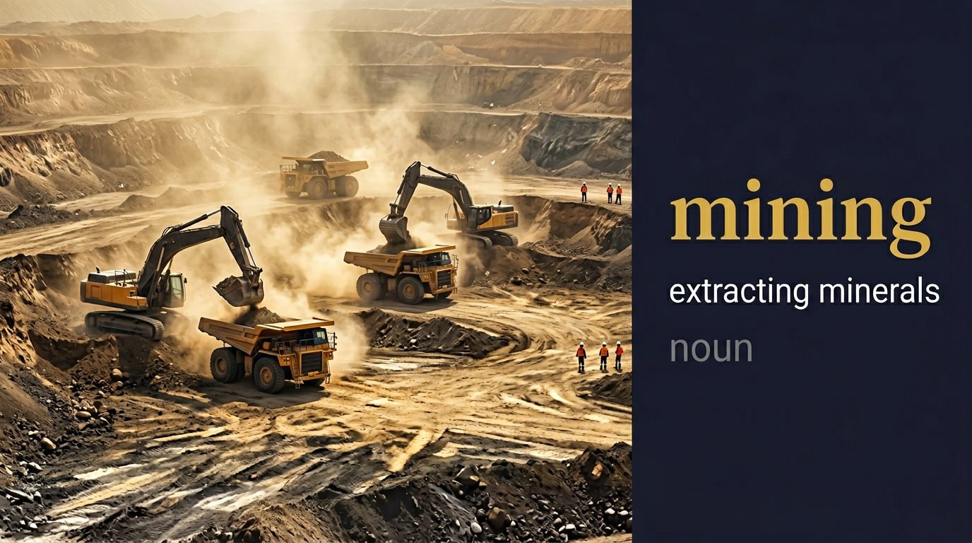 Mining (التعدين) — illustrated meaning of the English word Mining on GL Dictionary