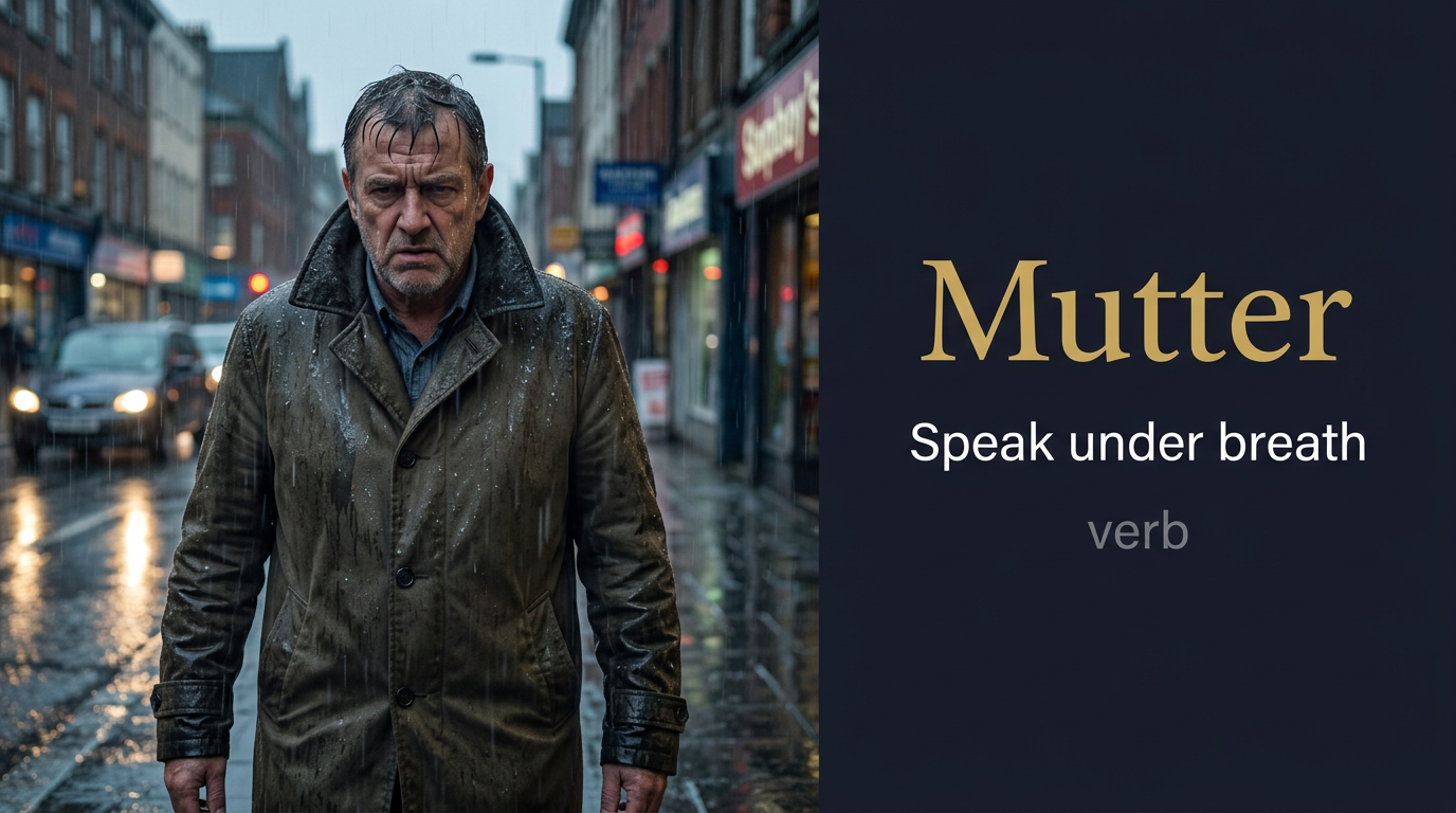 Mutter (يتذمر) — illustrated meaning of the English word Mutter on GL Dictionary