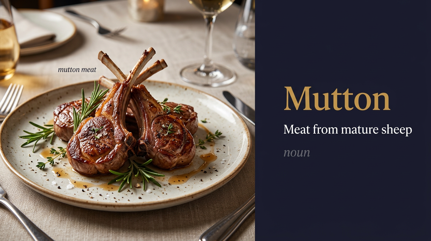 Mutton (لحم الخروف) — illustrated meaning of the English word Mutton on GL Dictionary