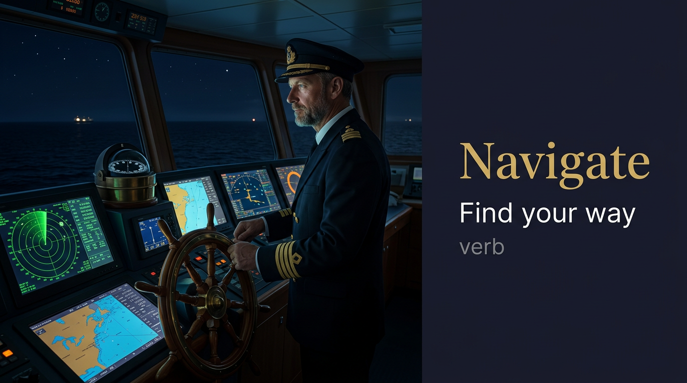 صورة توضيحية لمعنى كلمة Navigate (يُبحر أو يُوجه السفينة)