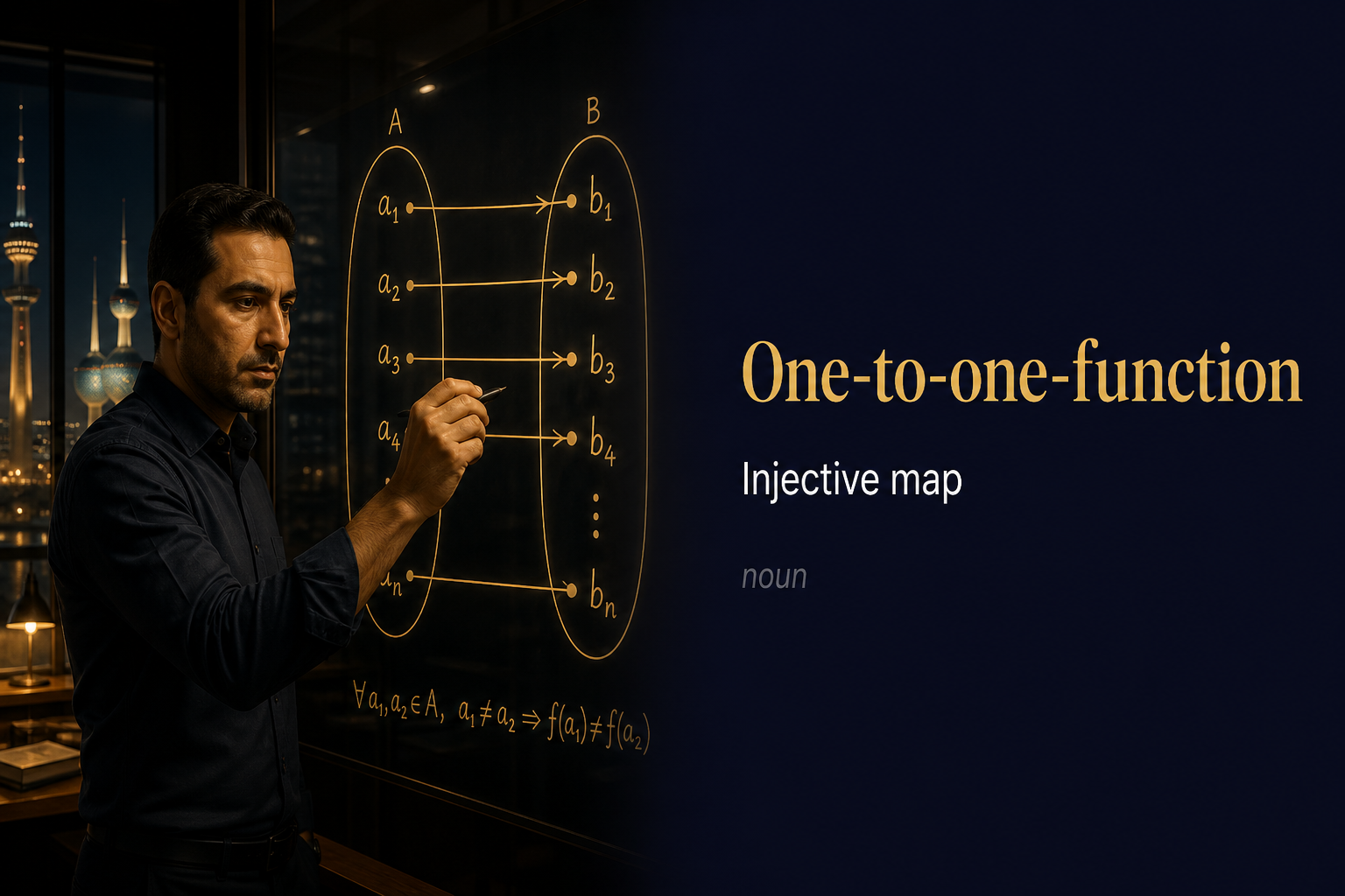 صورة توضيحية لمعنى كلمة One To One Function (دالة أحادية)