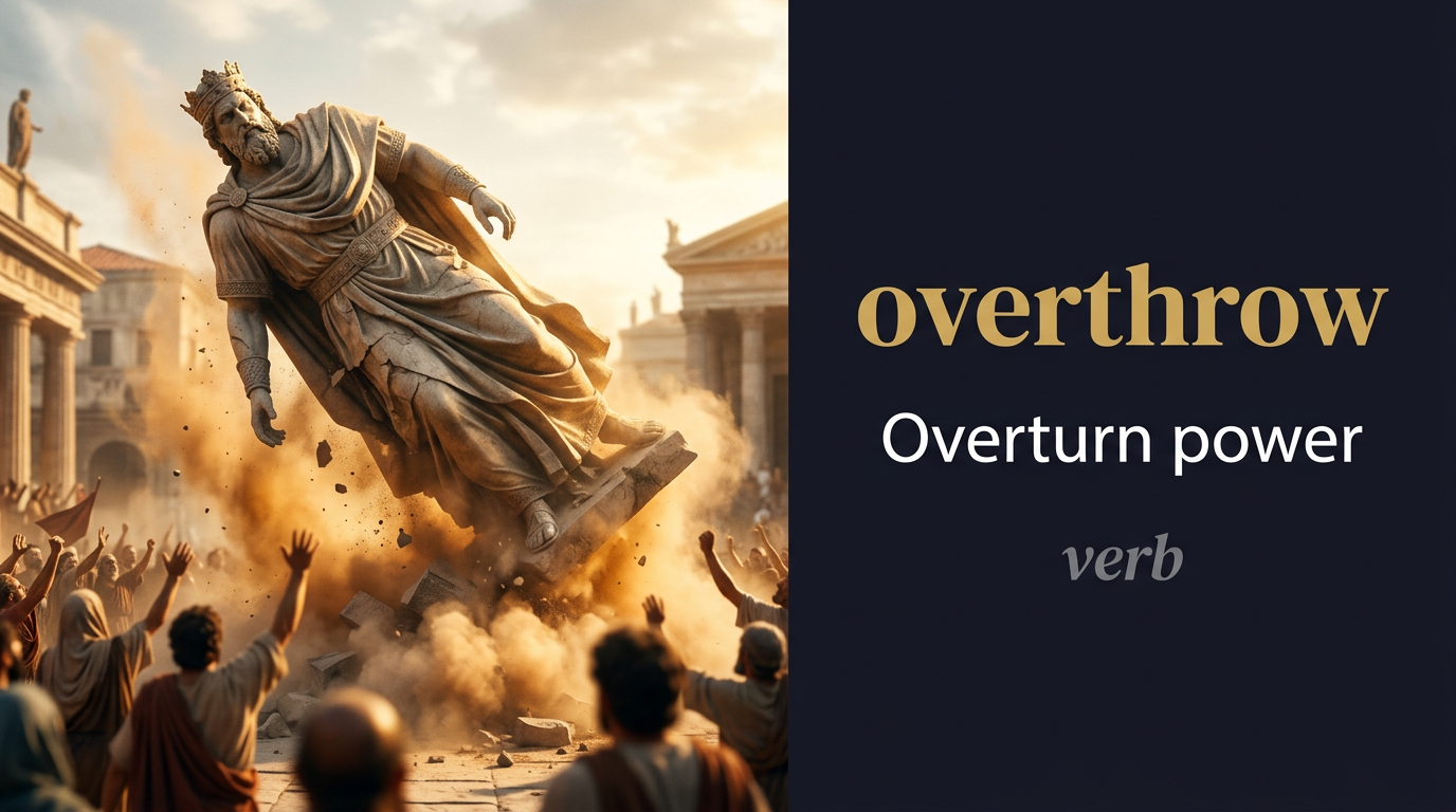 Overthrow (يُطيح أو يُسقط النظام) — illustrated meaning of the English word Overthrow on GL Dictionary