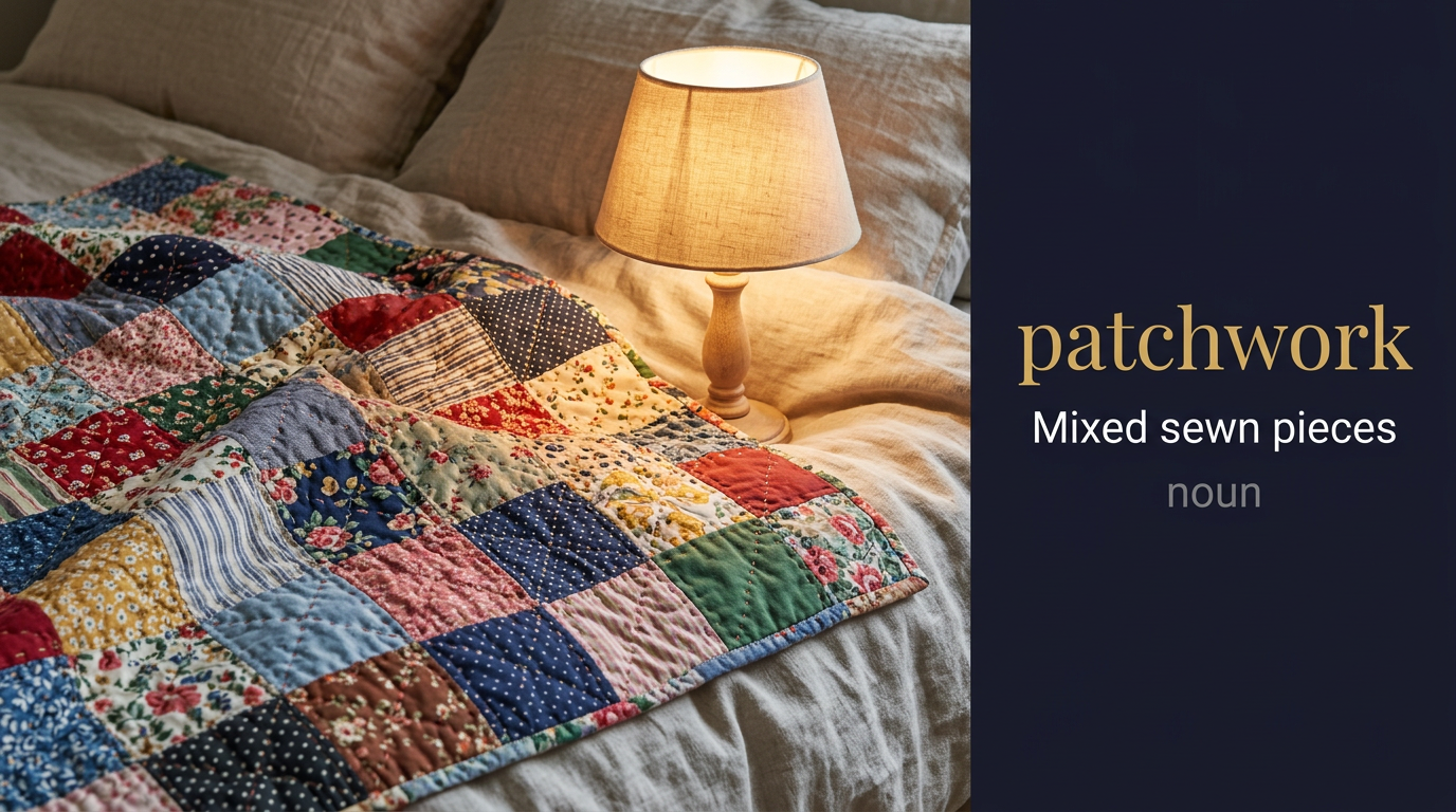 صورة توضيحية لمعنى كلمة Patchwork (قطع قماش مُتنوعة مُرقعة معاً)