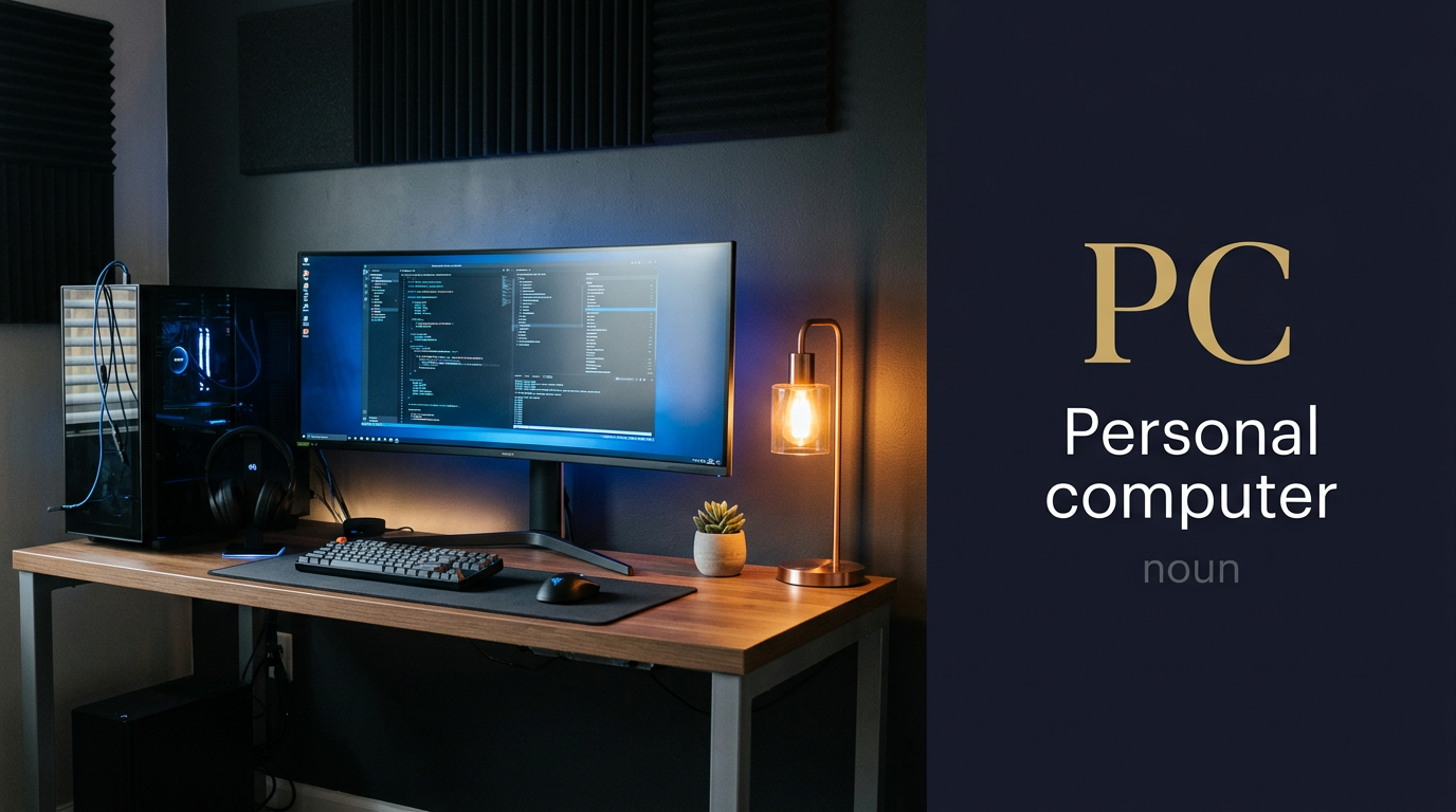 PC (الحاسوب الشخصي أو الكمبيوتر) — illustrated meaning of the English word PC on GL Dictionary