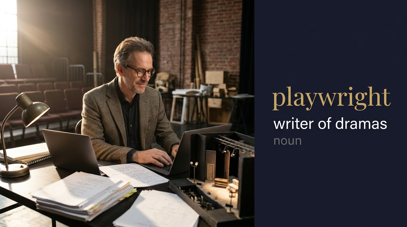 Playwright (كاتب مسرحي) — illustrated meaning of the English word Playwright on GL Dictionary