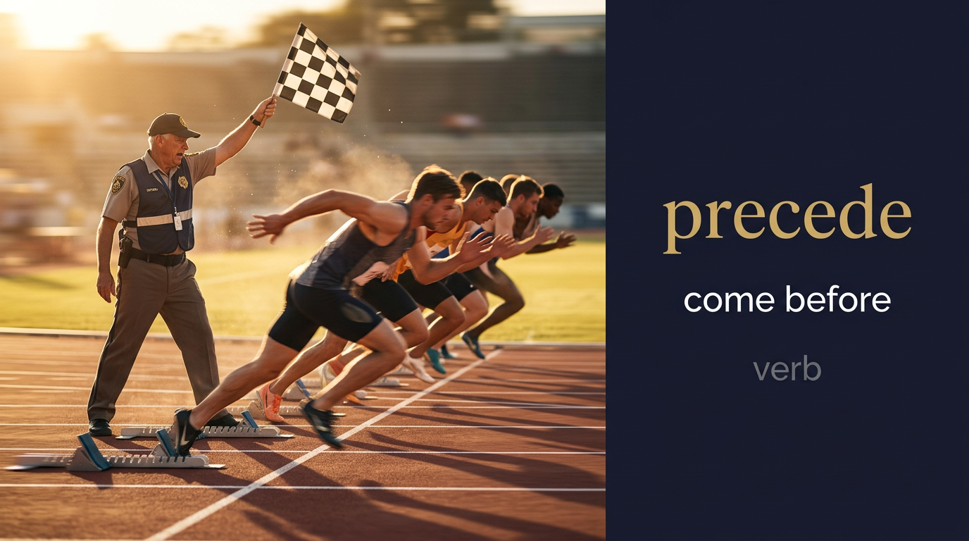 صورة توضيحية لمعنى كلمة Precede (يسبق أو يتقدم)
