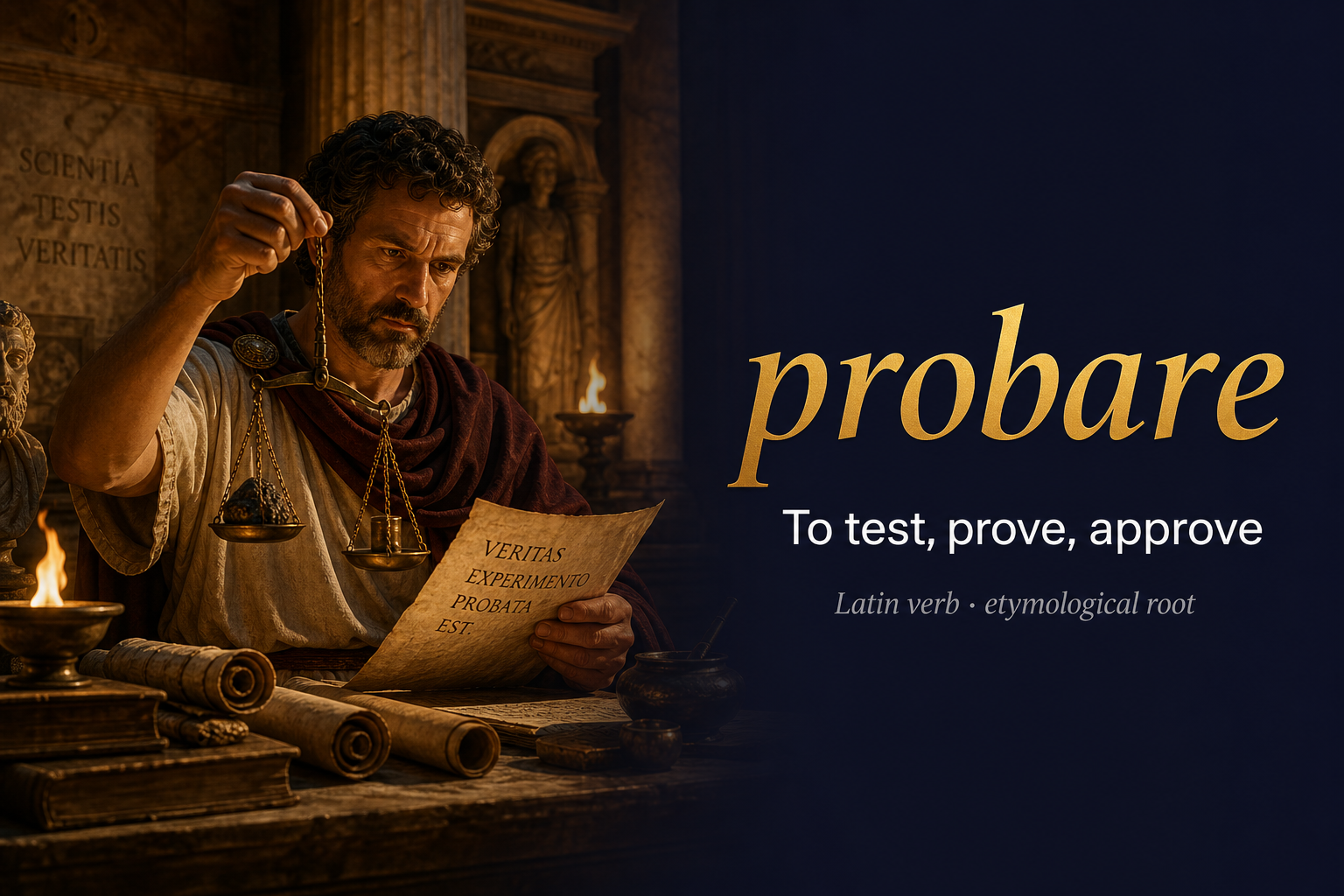 صورة توضيحية لمعنى كلمة Probare (الفعل اللاتيني الجذر)