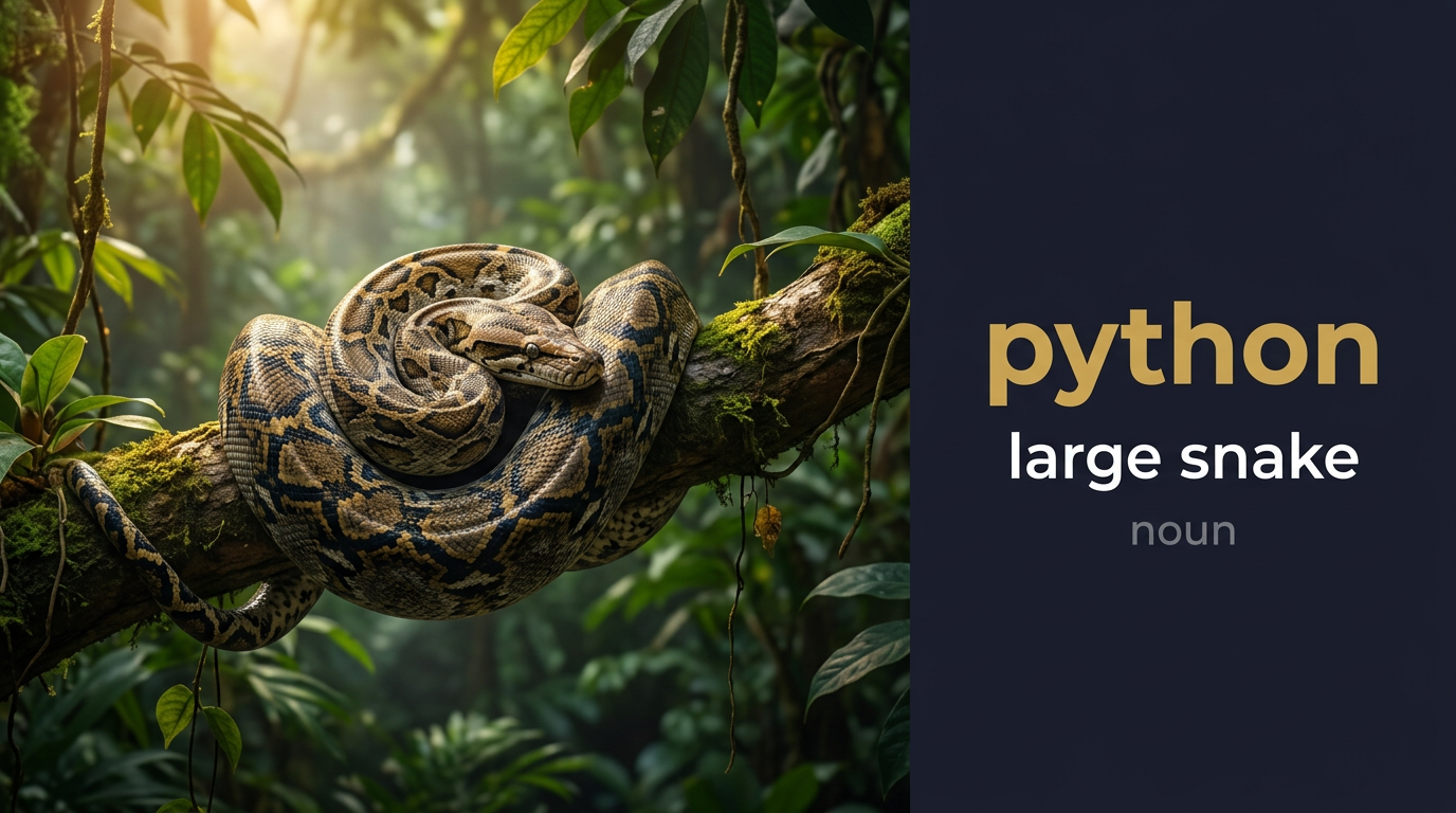 Python (أفعى كبيرة أو لغة برمجة حديثة) — illustrated meaning of the English word Python on GL Dictionary
