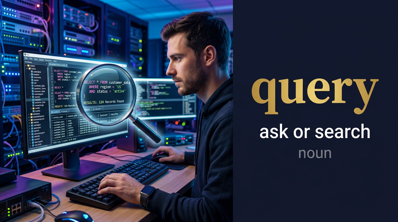 صورة توضيحية لمعنى كلمة Query (سؤال أو استفسار يطلب معلومات مُحددة)