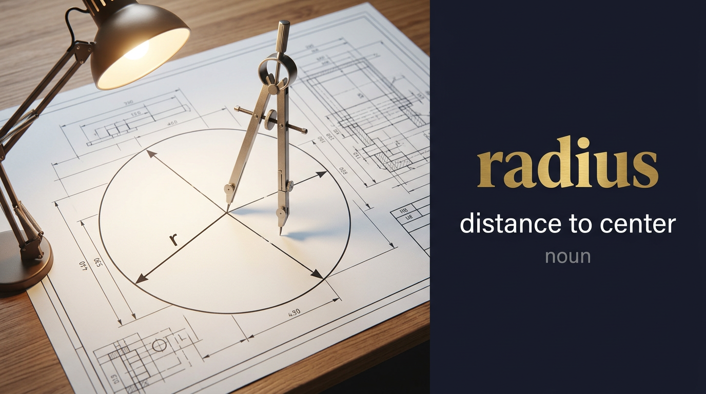 Radius (المسافة من مركز الدائرة إلى محيطها) — illustrated meaning of the English word Radius on GL Dictionary