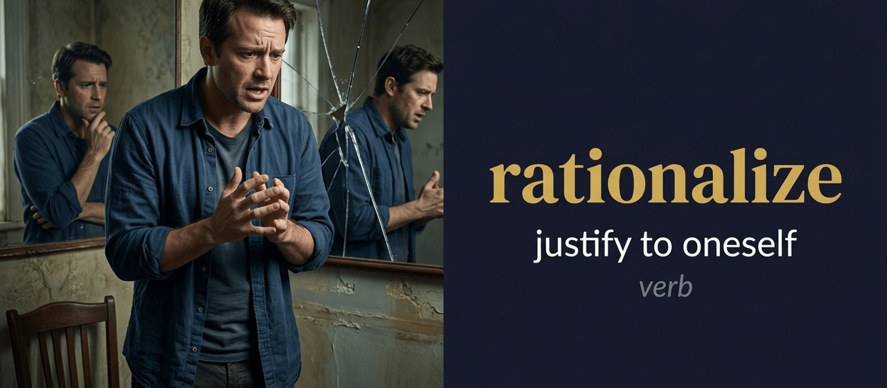 صورة توضيحية لمعنى كلمة Rationalize (إيجاد مبررات منطقية لسلوك غير منطقي)