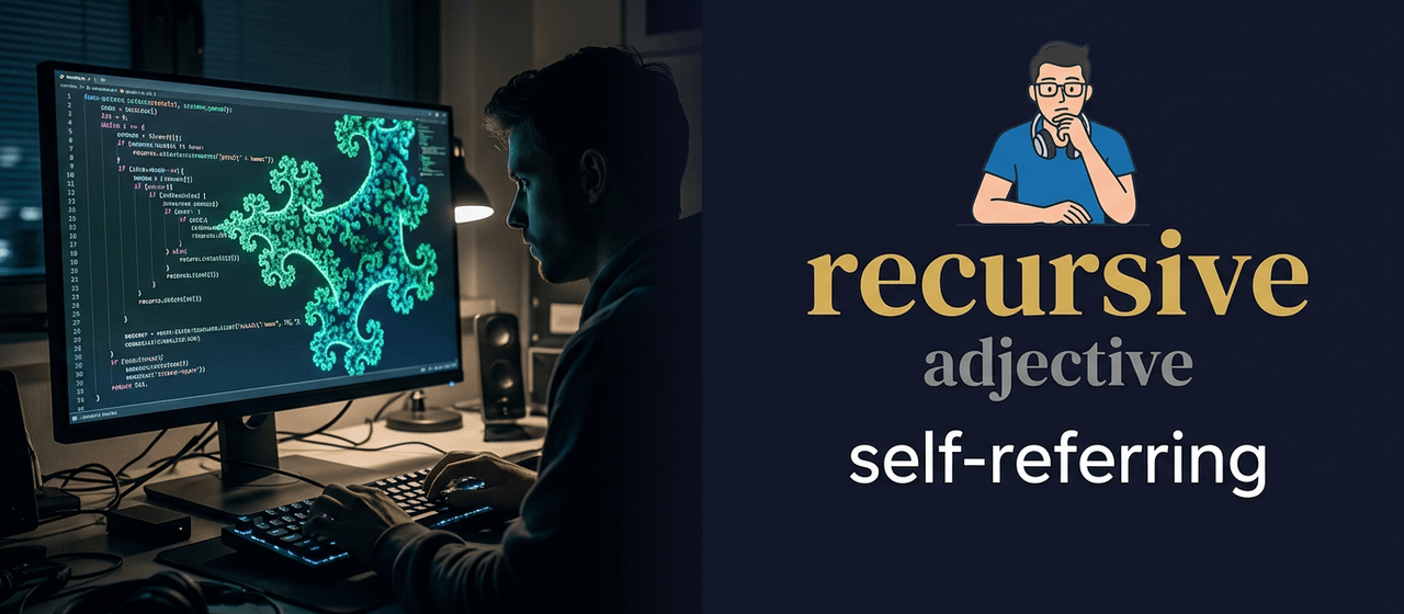 Recursive (صفة تصف عملية تُكرر نفسها أو تشير لذاتها) — illustrated meaning of the English word Recursive on GL Dictionary