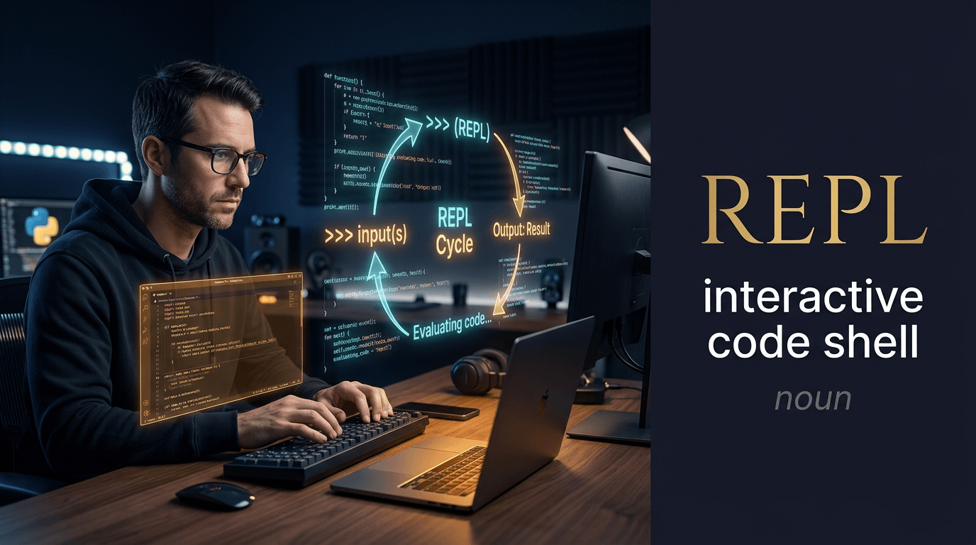 REPL (حلقة قراءة-تقييم-طباعة) — illustrated meaning of the English word REPL on GL Dictionary