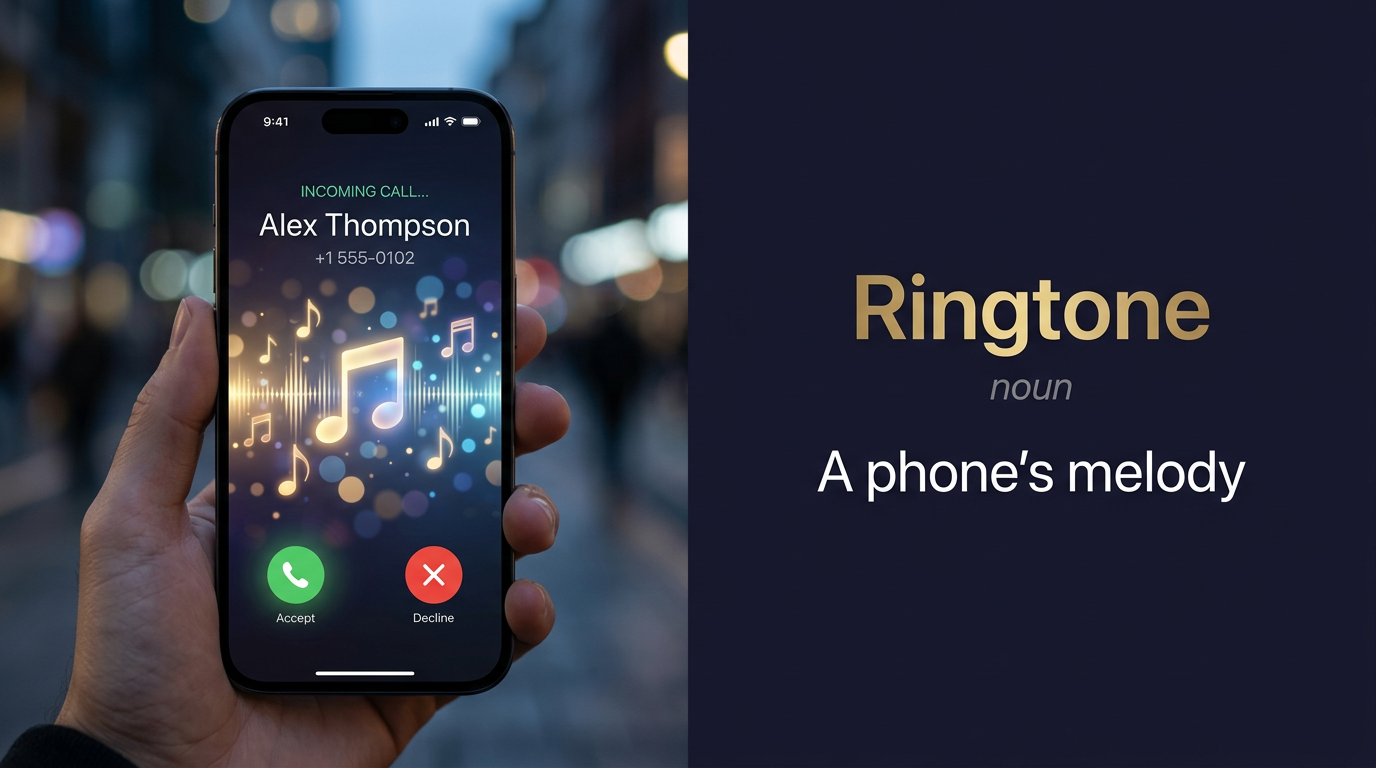 Ringtone (نغمة الهاتف الجوال التي تُنبه للمكالمات الواردة) — illustrated meaning of the English word Ringtone on GL Dictionary
