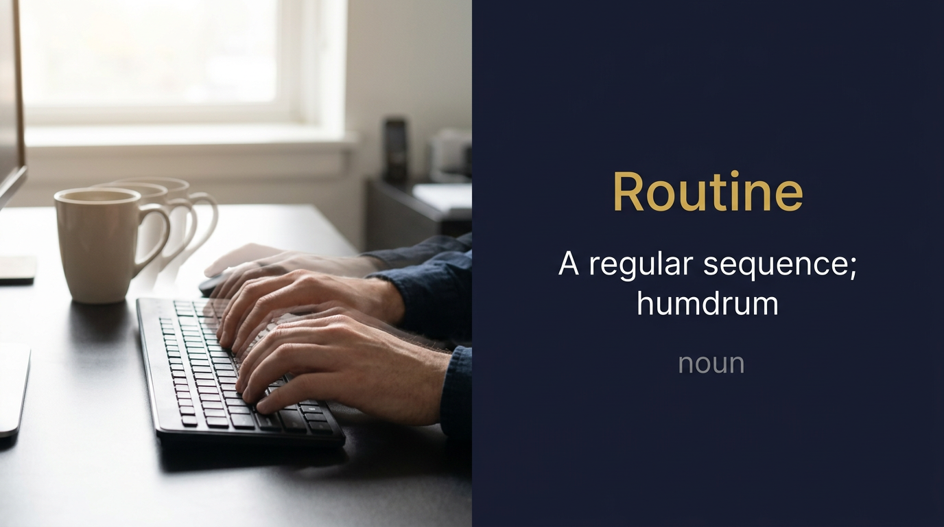 Routine (روتين يومي أو نشاط منتظم مُعتاد) — illustrated meaning of the English word Routine on GL Dictionary