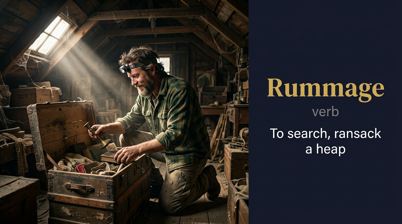 صورة توضيحية لمعنى كلمة Rummage (يبحث بين الأشياء بطريقة عشوائية وسريعة)