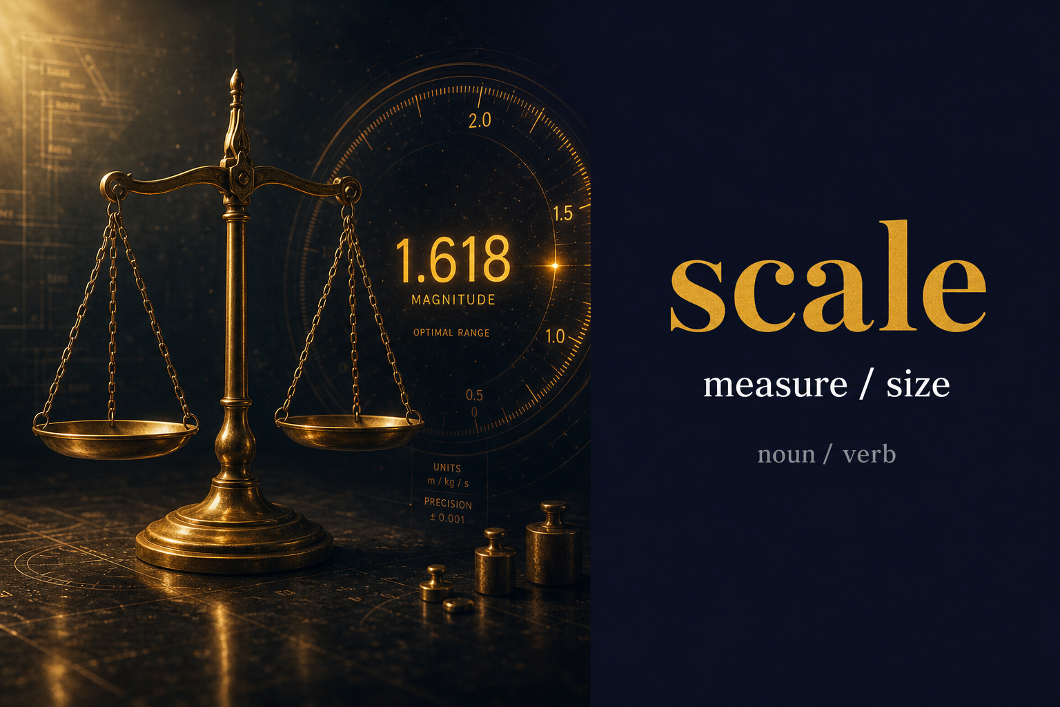 Scale (مقياس / حجم / يوسّع) — illustrated meaning of the English word Scale on GL Dictionary