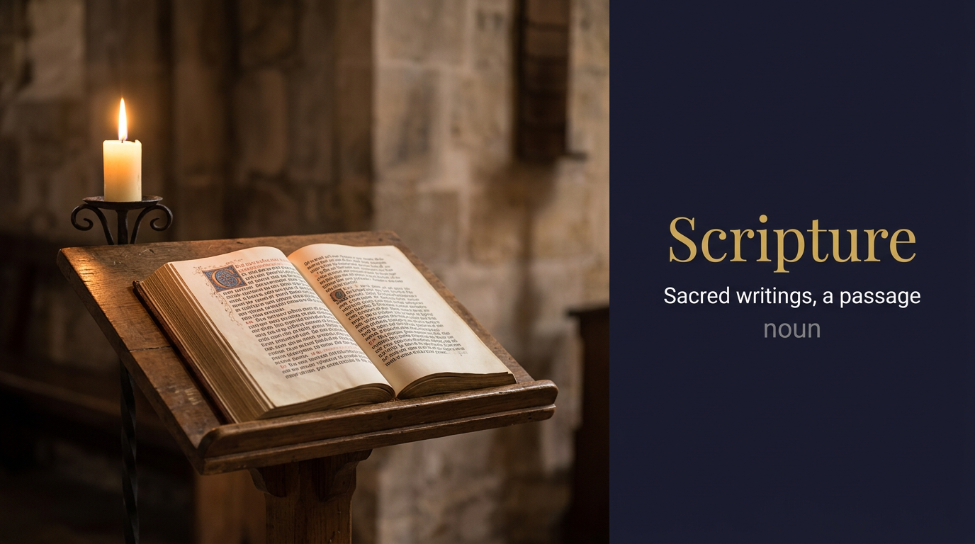 Scripture (كتاب مُقدس أو نص ديني مُوحى) — illustrated meaning of the English word Scripture on GL Dictionary
