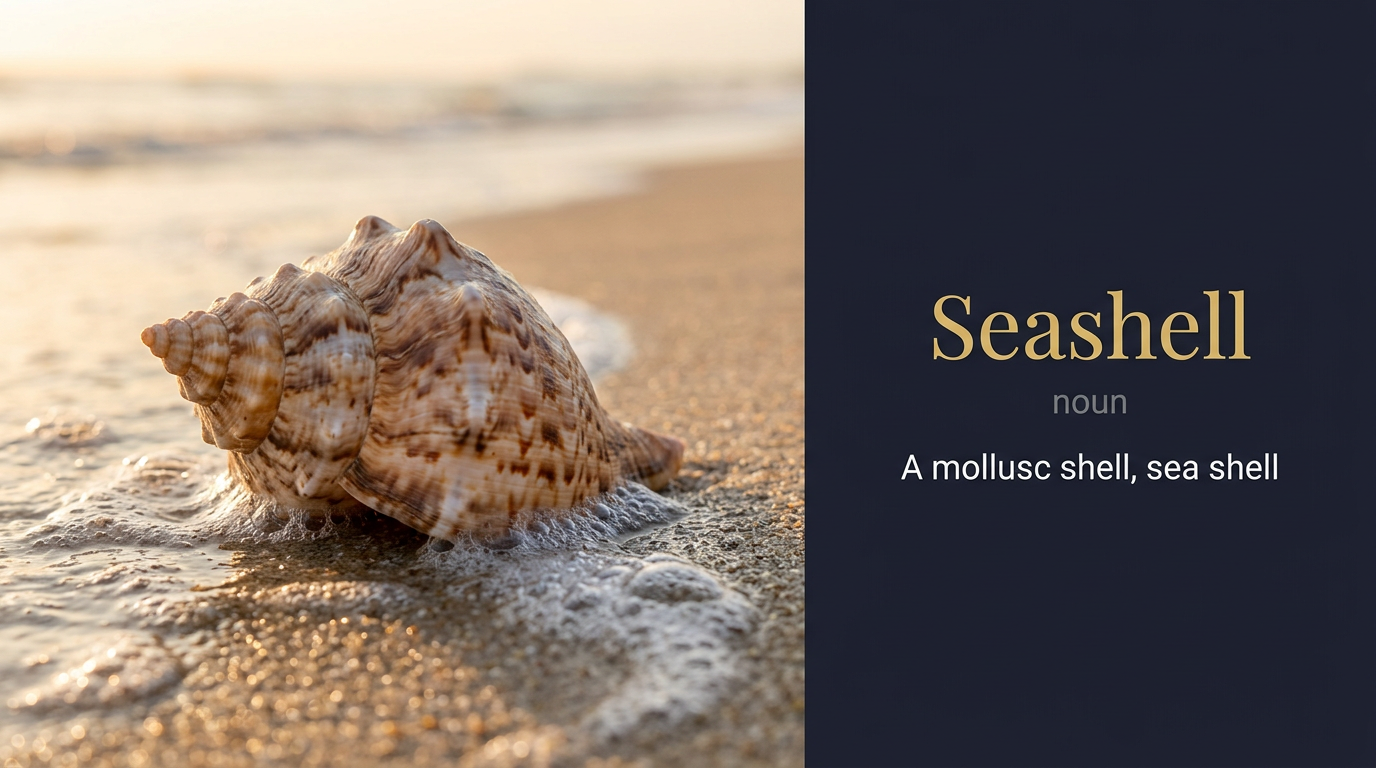 صورة توضيحية لمعنى كلمة Seashell (قوقعة أو صدفة بحرية ملونة من بقايا الرخويات)