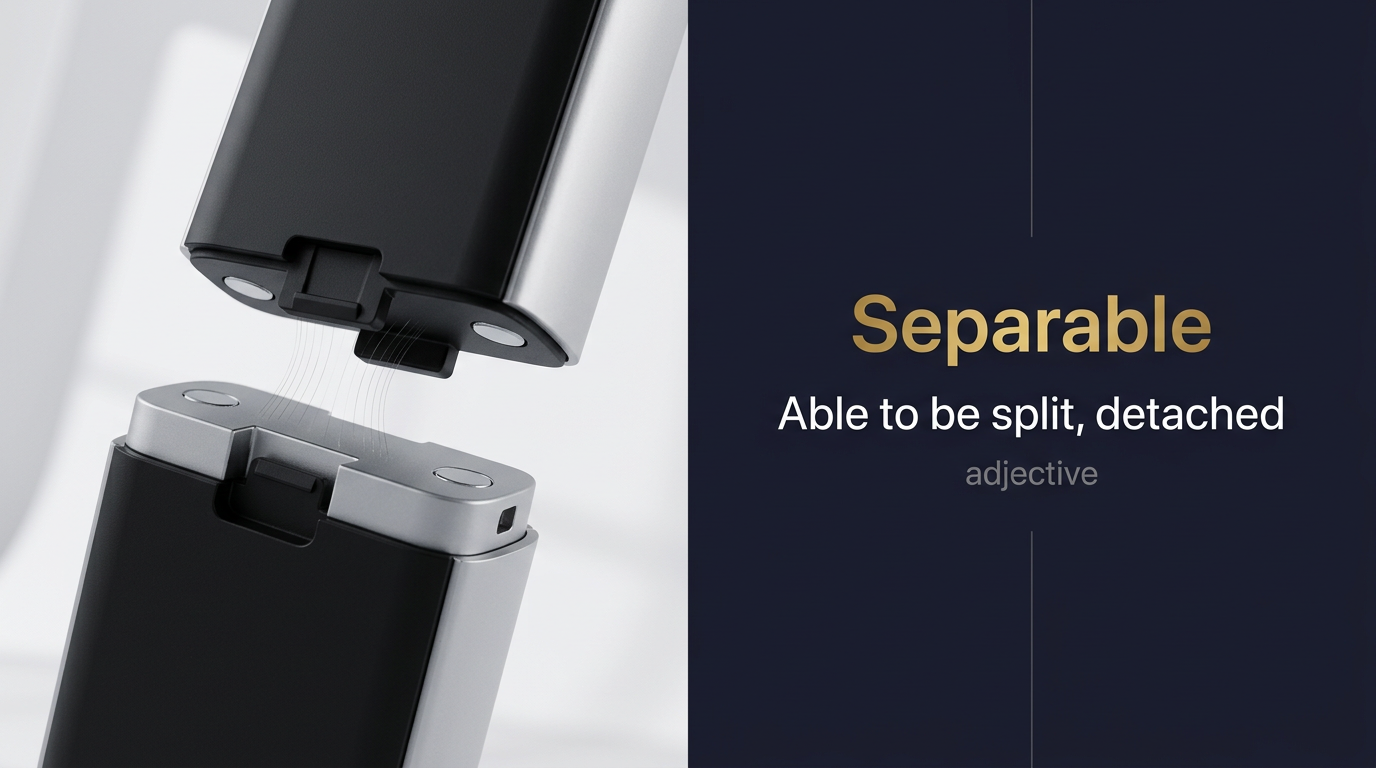 Separable (قابل للفصل أو التقسيم أو الانقسام إلى أجزاء) — illustrated meaning of the English word Separable on GL Dictionary