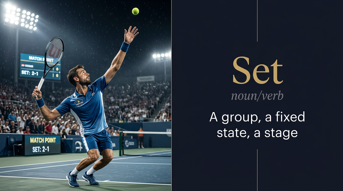صورة توضيحية لمعنى كلمة Set (مجموعة أو طقم أو يضع أو يُحدد شيئاً في مكان معين)