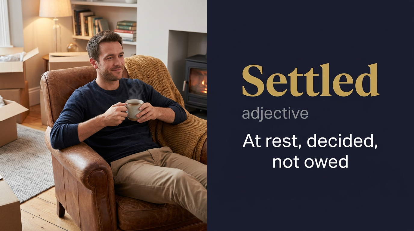 صورة توضيحية لمعنى كلمة Settled (مُستقر أو مُحسوم أو وصل لحالة من الهدوء والثبات)