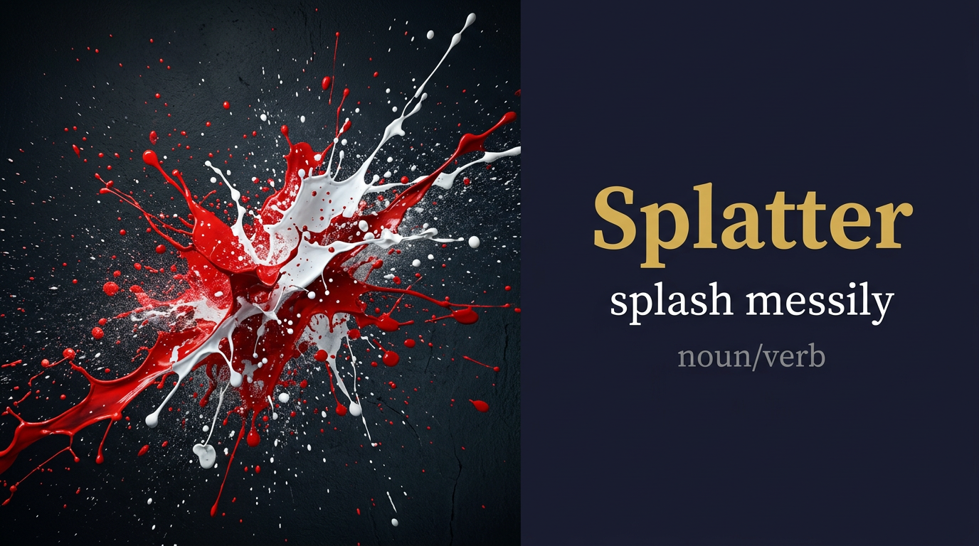 Splatter (يتناثر بعنف) — illustrated meaning of the English word Splatter on GL Dictionary