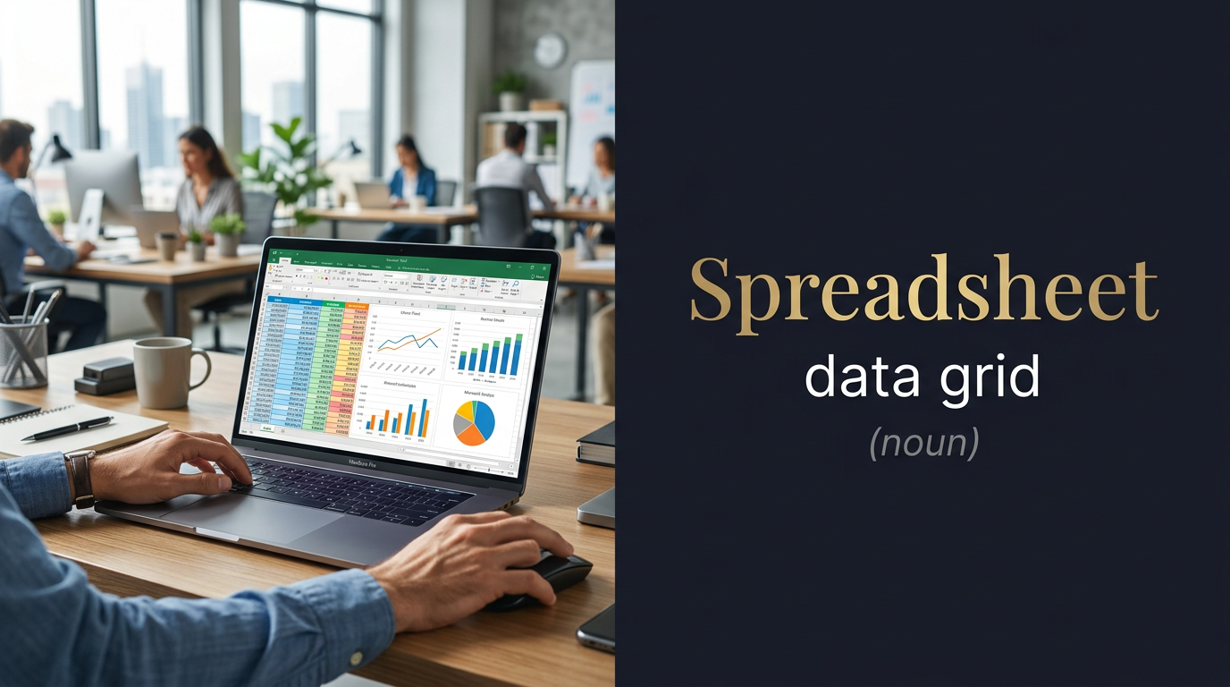 Spreadsheet (جدول بيانات) — illustrated meaning of the English word Spreadsheet on GL Dictionary