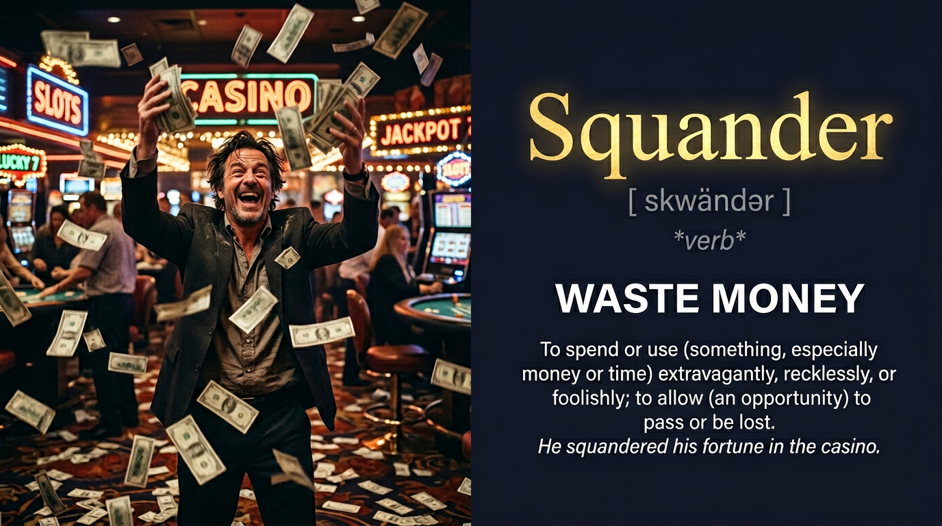 صورة توضيحية لمعنى كلمة Squander (يُبدد أو يُضيع)